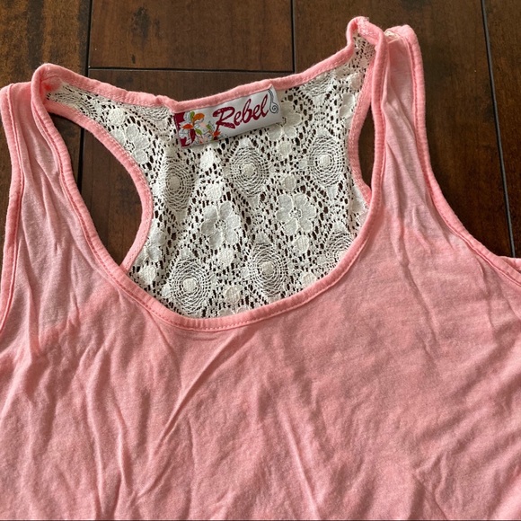 Coral Pink Lace Back Tank Top Size Small - Picture 2 of 4